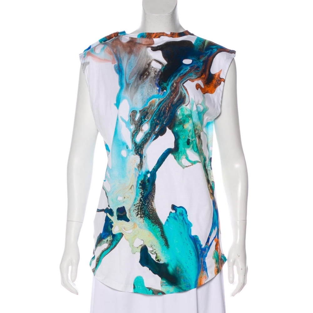 Sleeveless cotton Balmain top in an abstract watercolor print - Picture 2 of 11